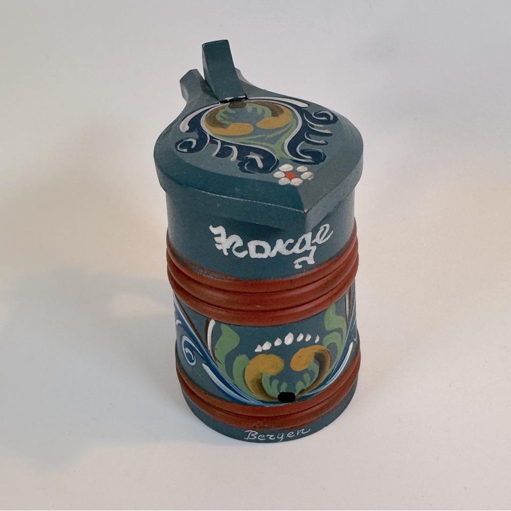 Norwegian Rosemaling Handpainted Crafted Wood Beer Stein Norge Art Scandinavian
